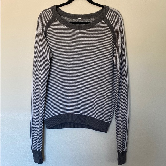 Lululemon Devi Crew striped sweater grey white VGUC - Picture 1 of 5